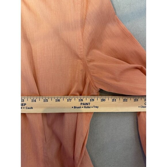 Pell & Co Long Sleeve Shirt Dress Peach Orange Button Up Midi Dress Size 14 - Picture 12 of 16